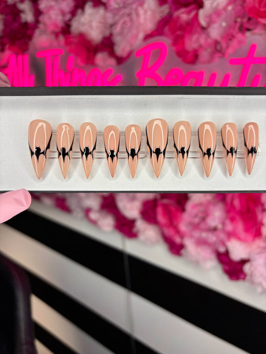 Halloween Bat Frenchie, Medium Length Stiletto Nail