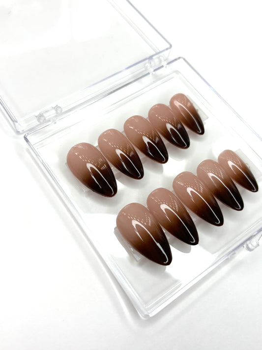 Brown Ombré, Medium Almond Press Ons