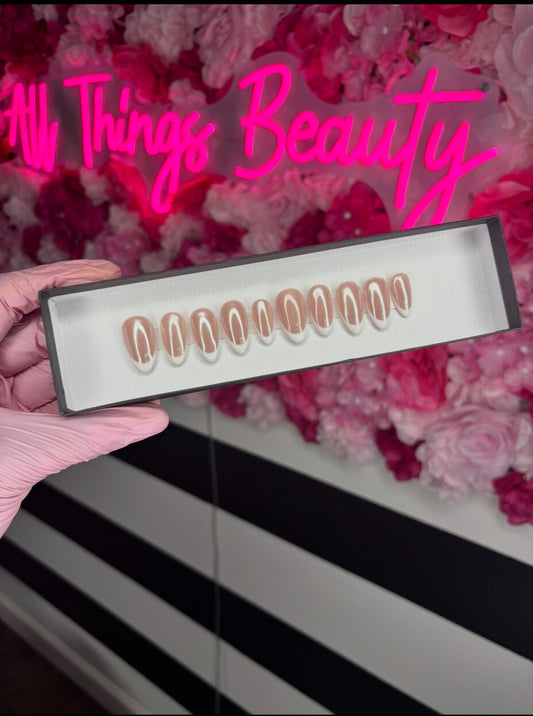 Short Almond Nails, With Pearl Chrome