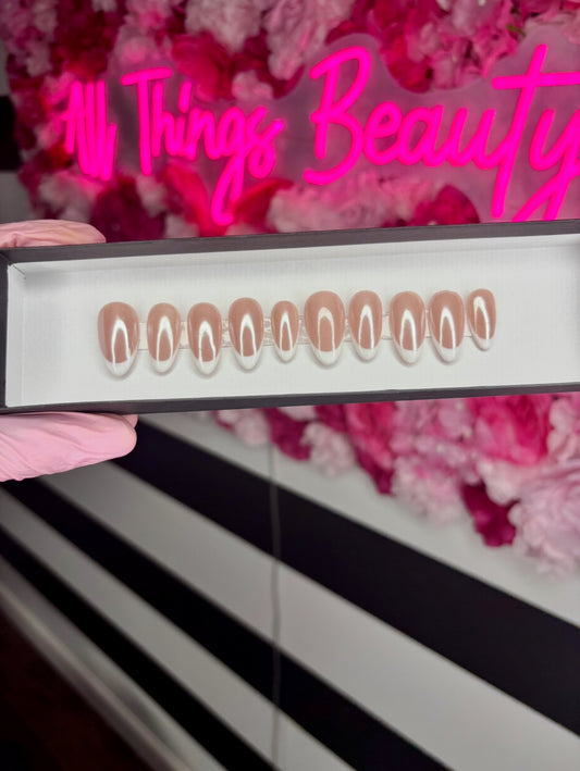 Short Almond Nails, With Pearl Chrome