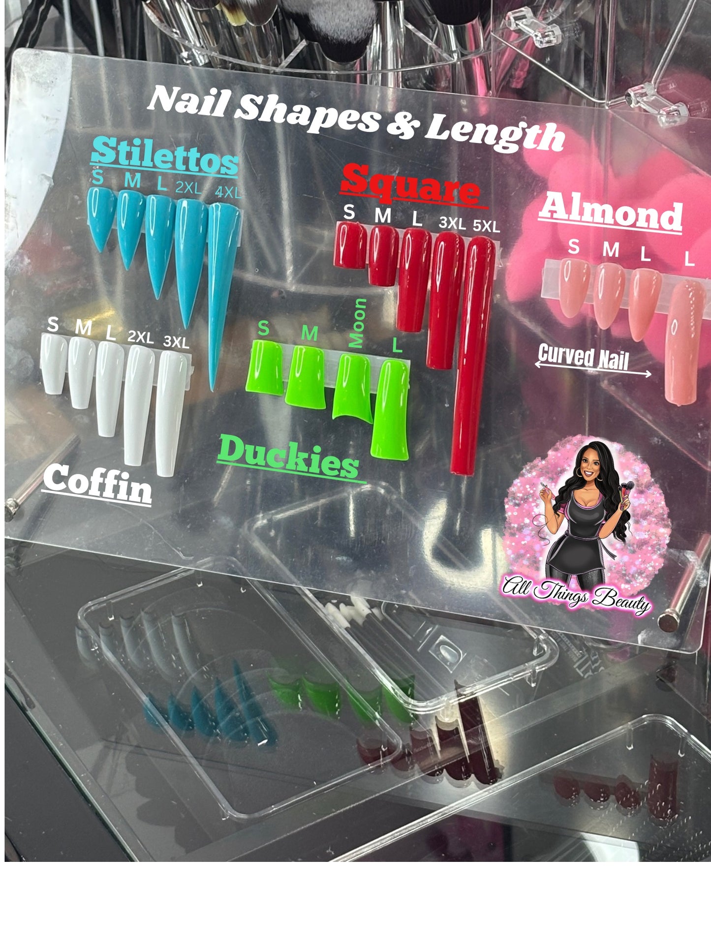 Pink & Blue Short Duck Nails With Bling