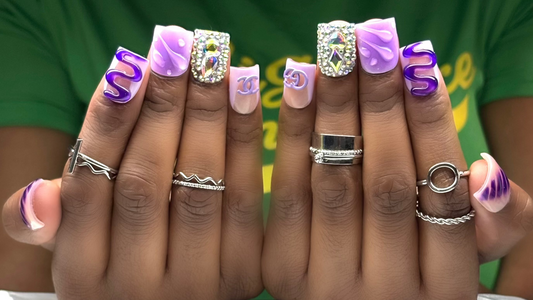 Grape Slime, Purple 3D Art, Short Square Nails, With Bling